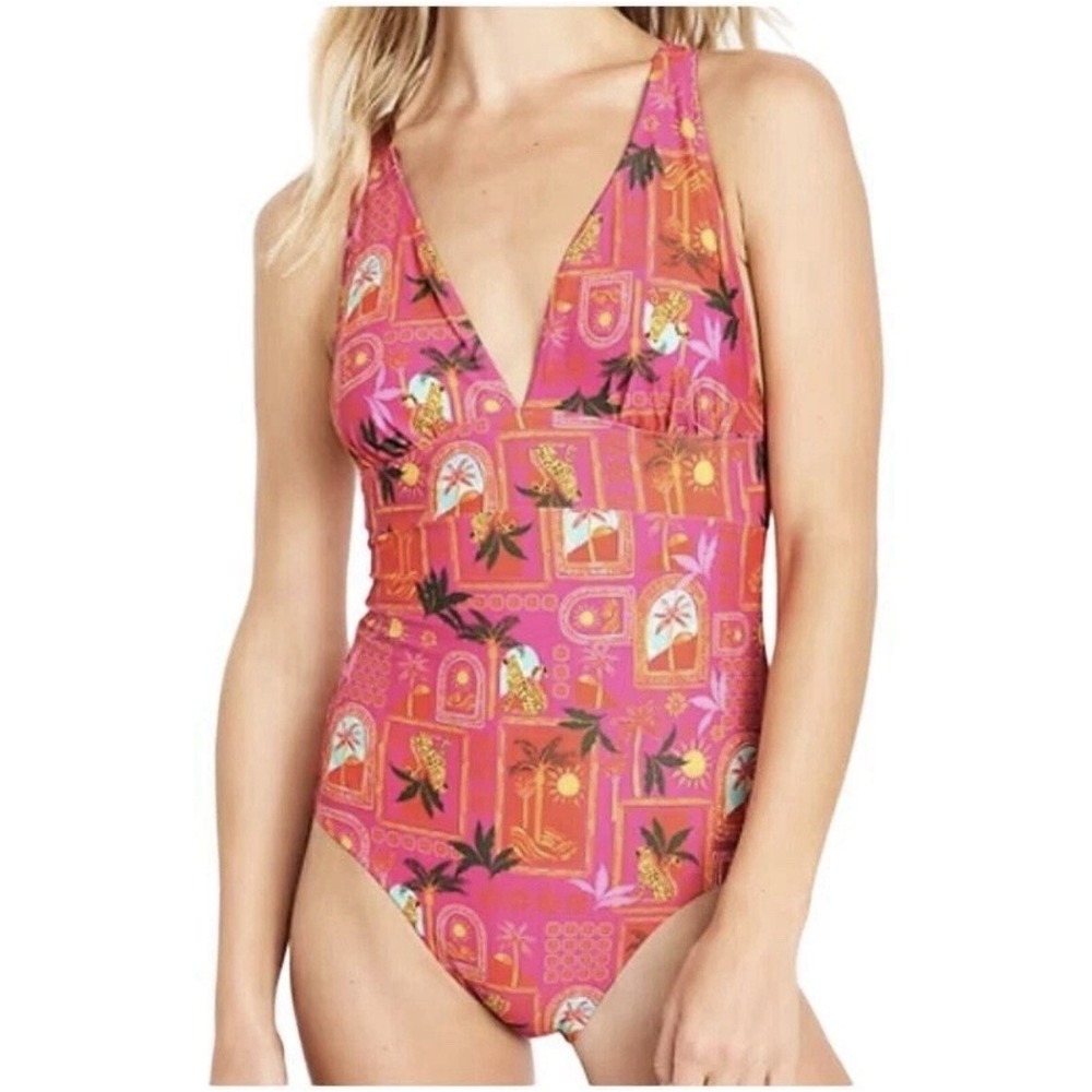 Old Navy Tie-Back One-Piece Swimsuit in Wild Pink Cheetah, Size 2XL